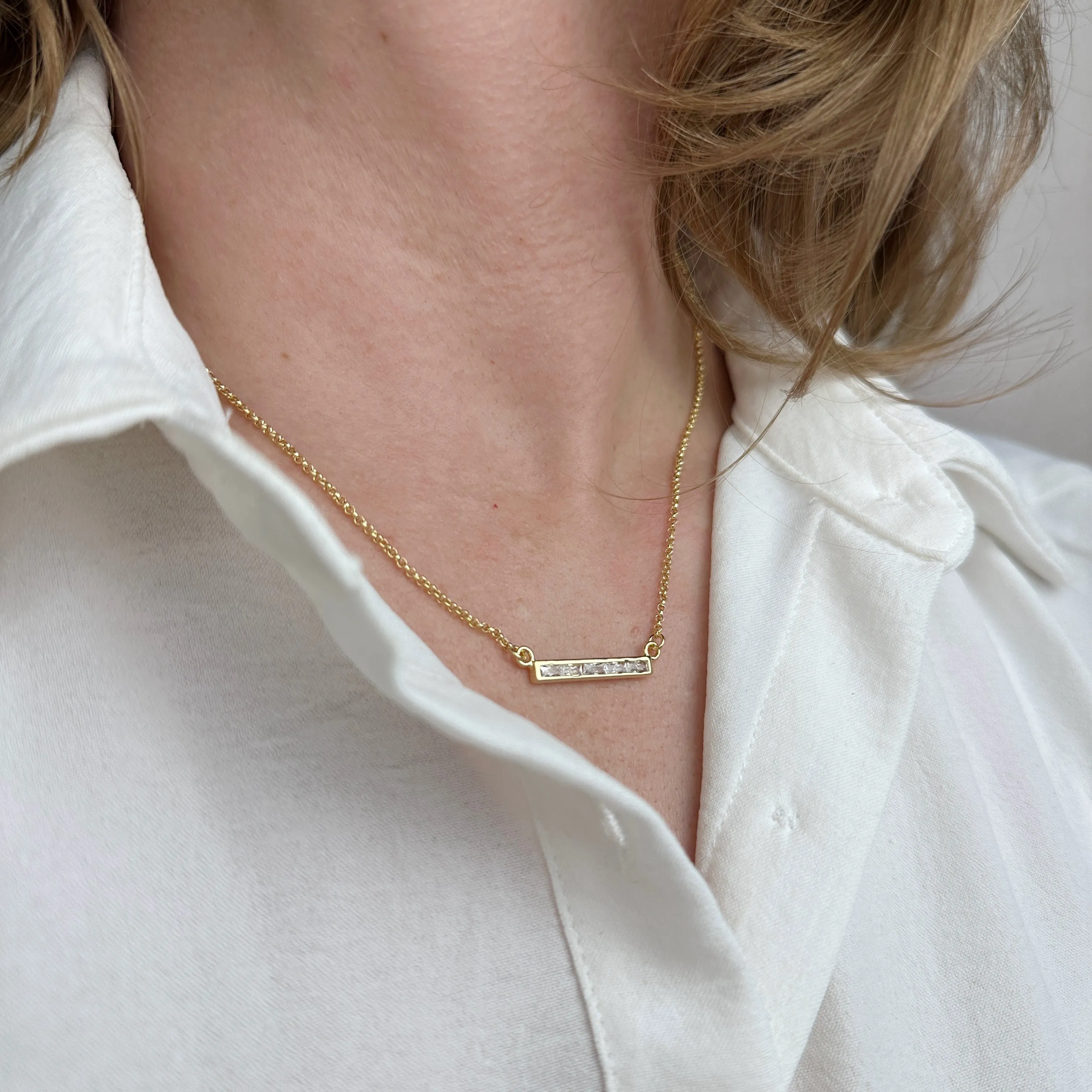 Baguette CZ Bar Necklace