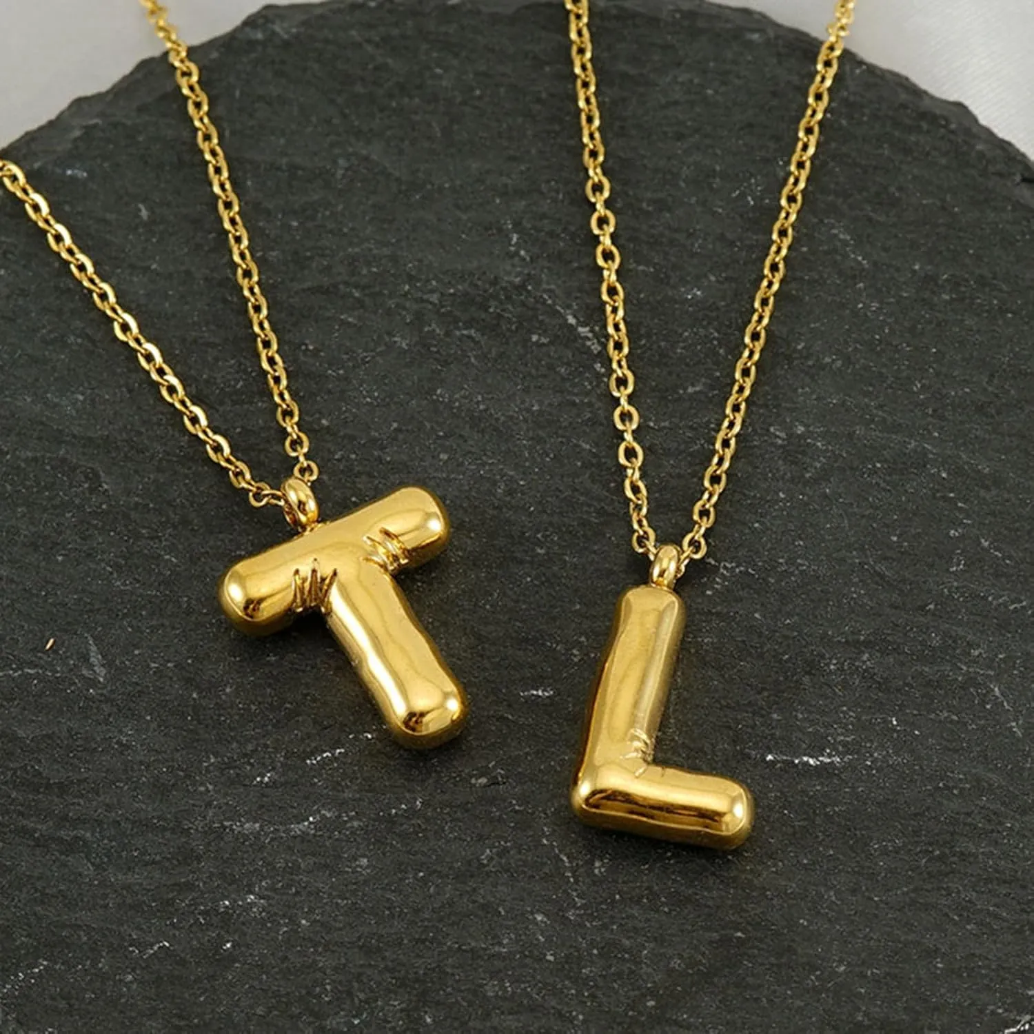 Balloon Bubble Letter Necklace，18K Gold Name Letter Alphabet Pendant，Layered Gold Necklaces, for Women Girls Name Personalized Jewelry Gift