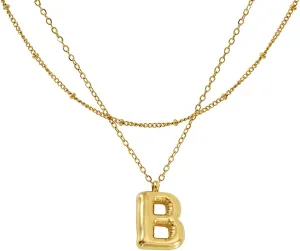 Balloon Bubble Letter Necklace，18K Gold Name Letter Alphabet Pendant，Layered Gold Necklaces, for Women Girls Name Personalized Jewelry Gift