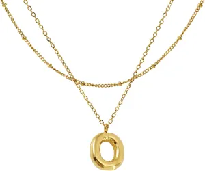 Balloon Bubble Letter Necklace，18K Gold Name Letter Alphabet Pendant，Layered Gold Necklaces, for Women Girls Name Personalized Jewelry Gift