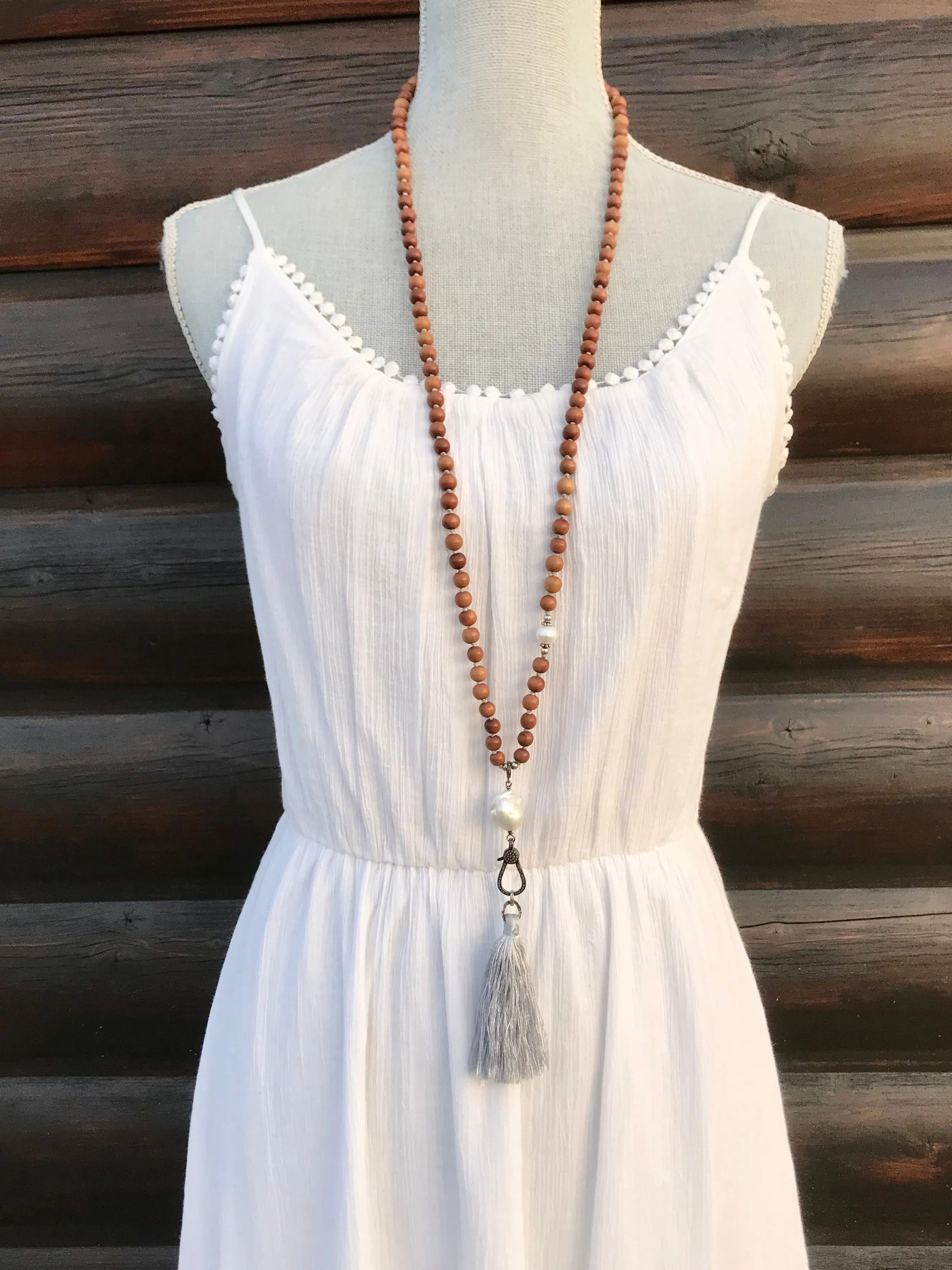 Baroque Pearl Diamonds & Sandalwood Necklace