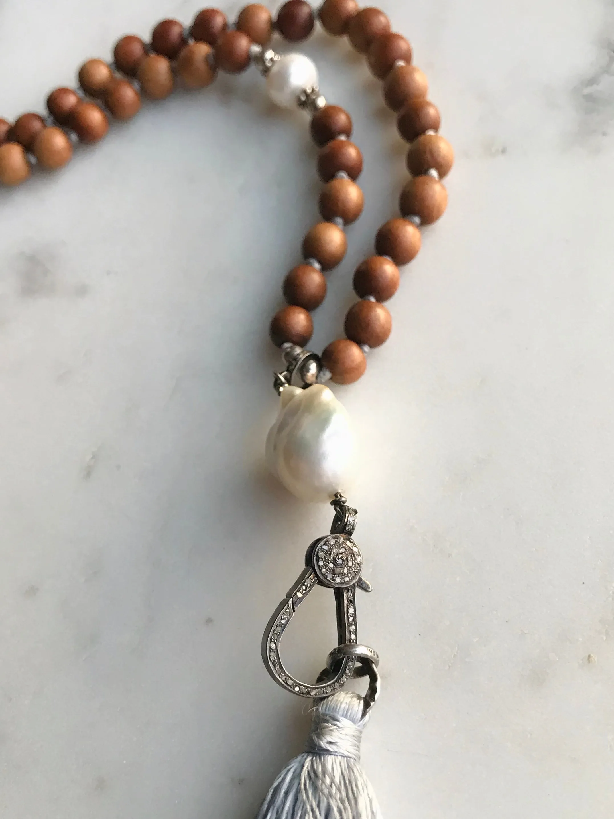 Baroque Pearl Diamonds & Sandalwood Necklace