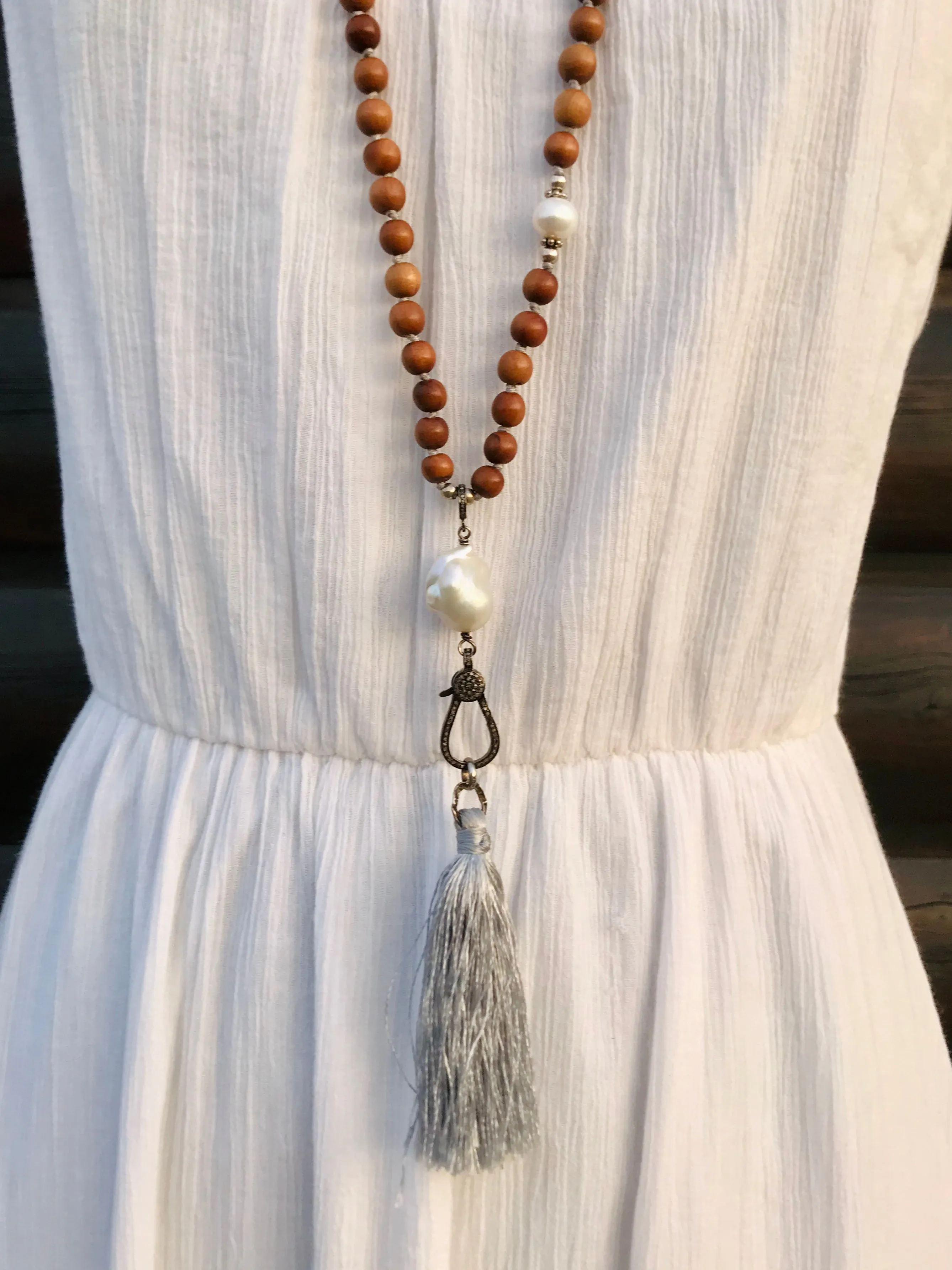 Baroque Pearl Diamonds & Sandalwood Necklace