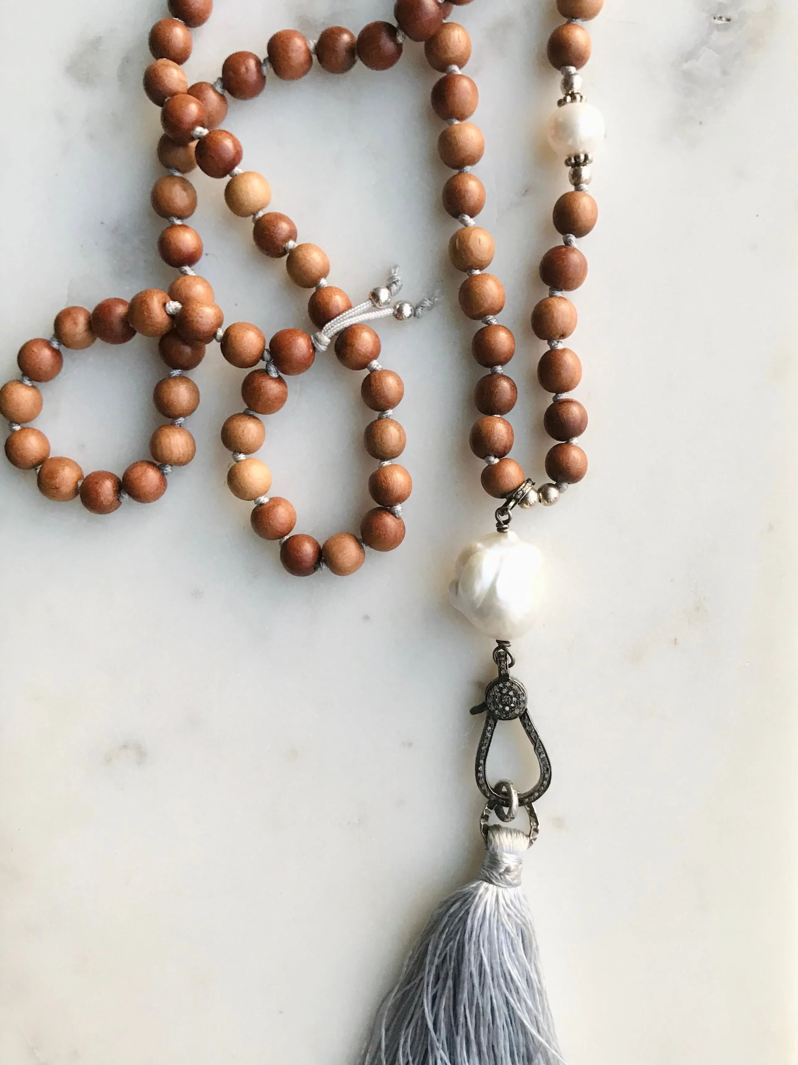 Baroque Pearl Diamonds & Sandalwood Necklace