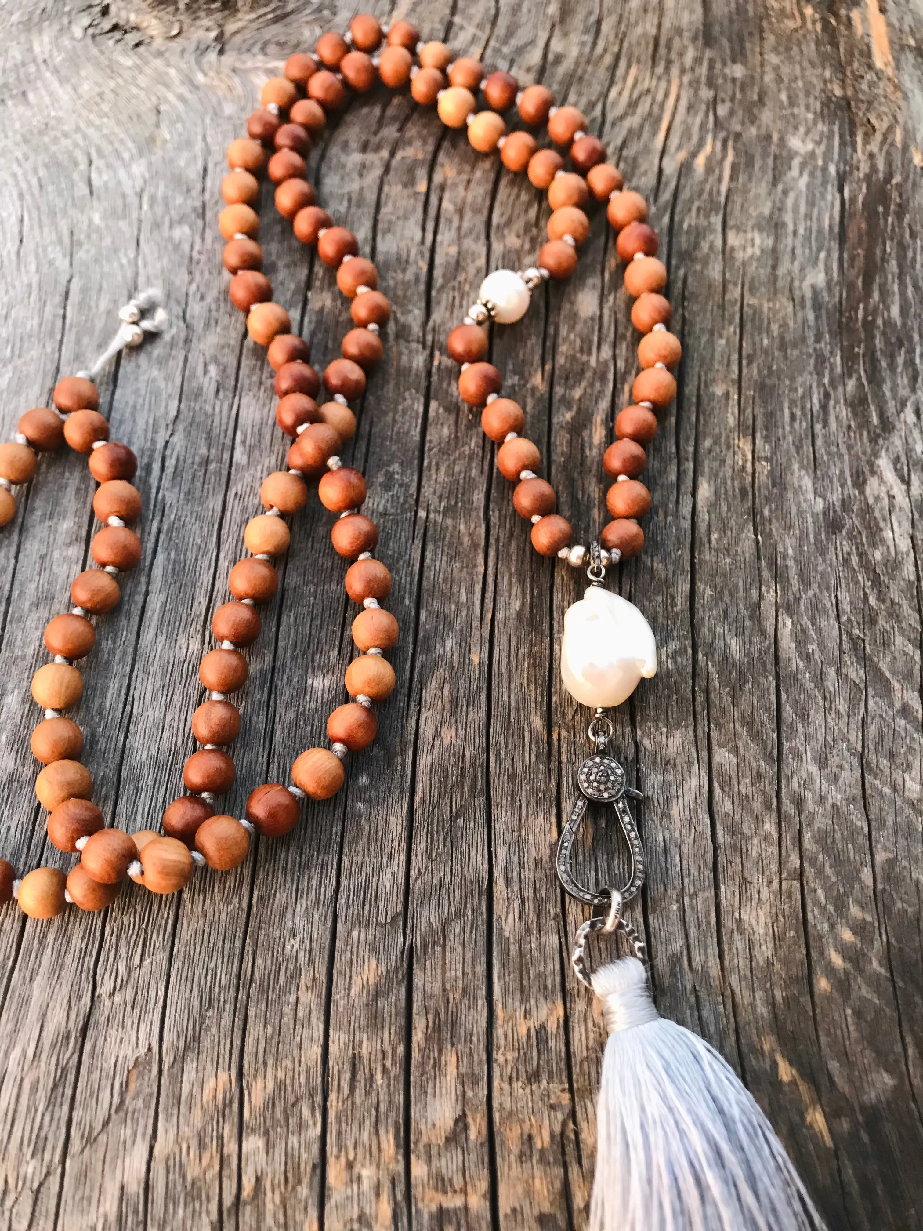 Baroque Pearl Diamonds & Sandalwood Necklace