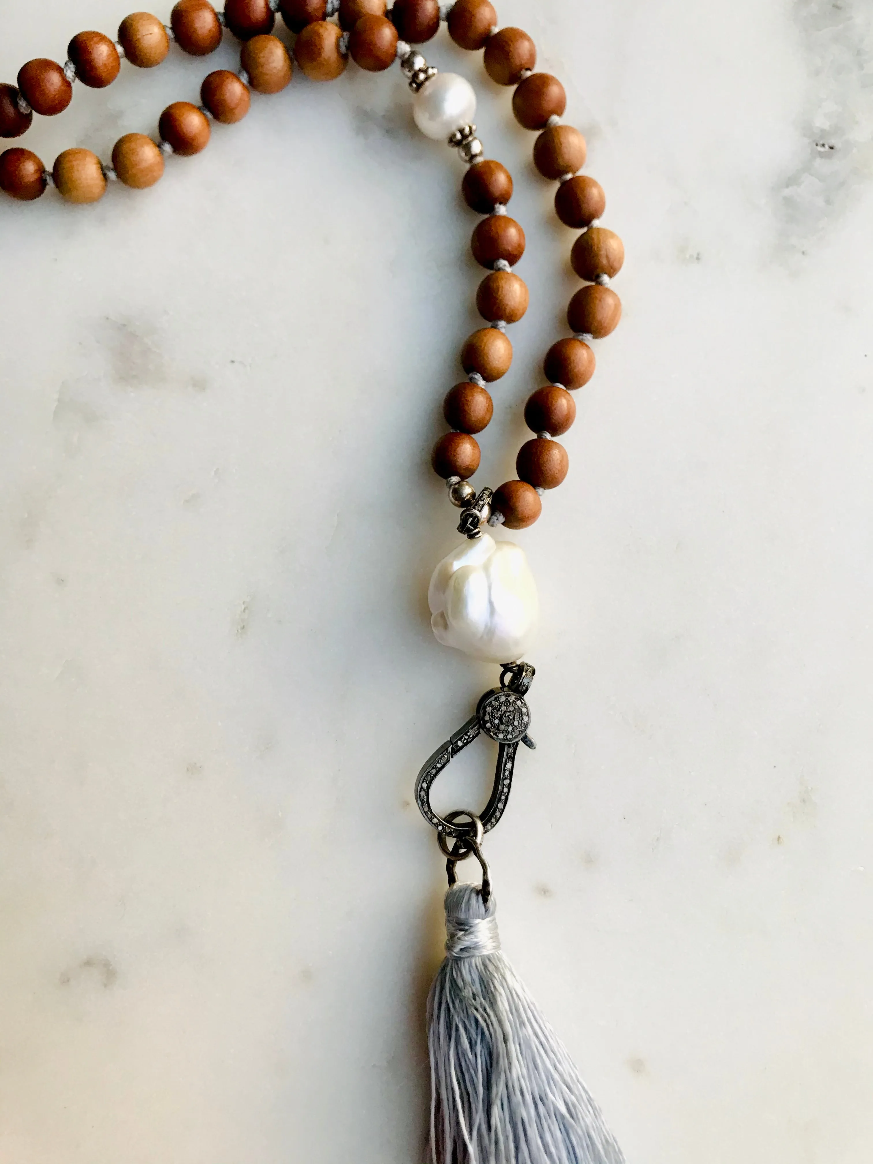 Baroque Pearl Diamonds & Sandalwood Necklace