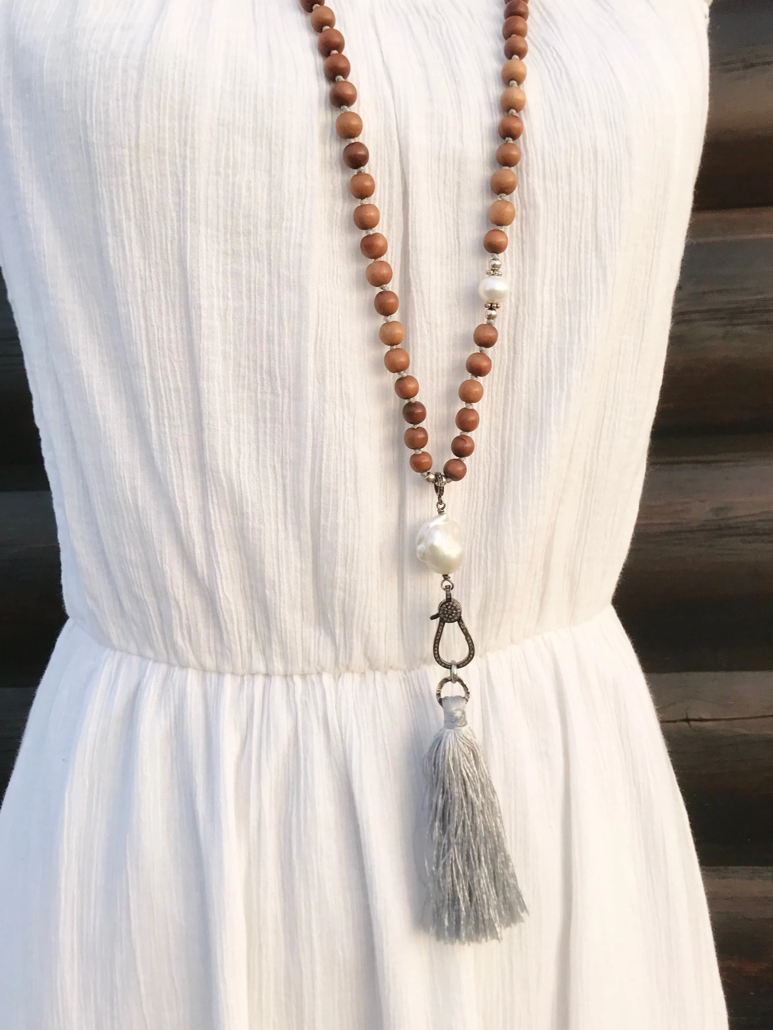 Baroque Pearl Diamonds & Sandalwood Necklace