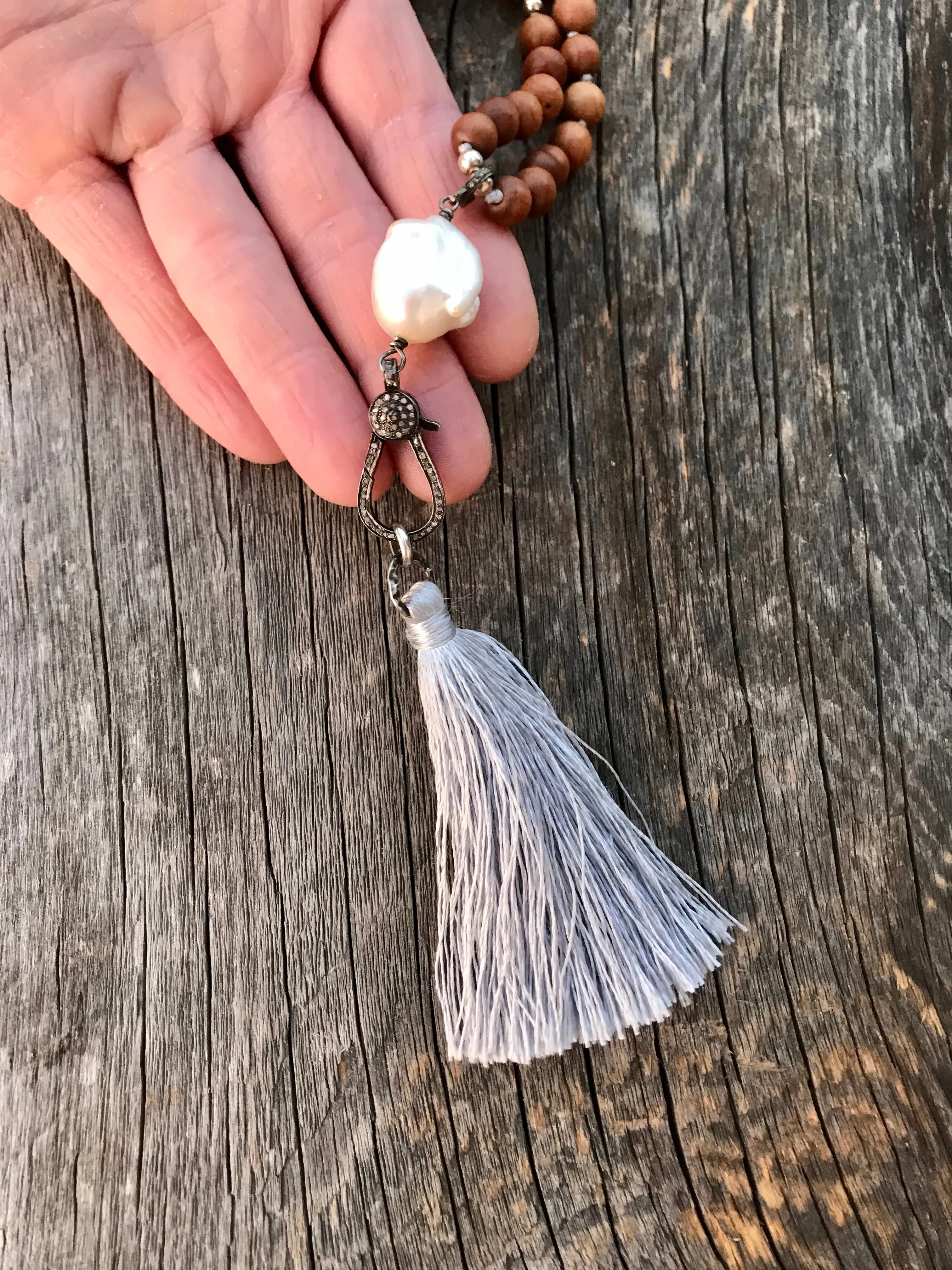 Baroque Pearl Diamonds & Sandalwood Necklace