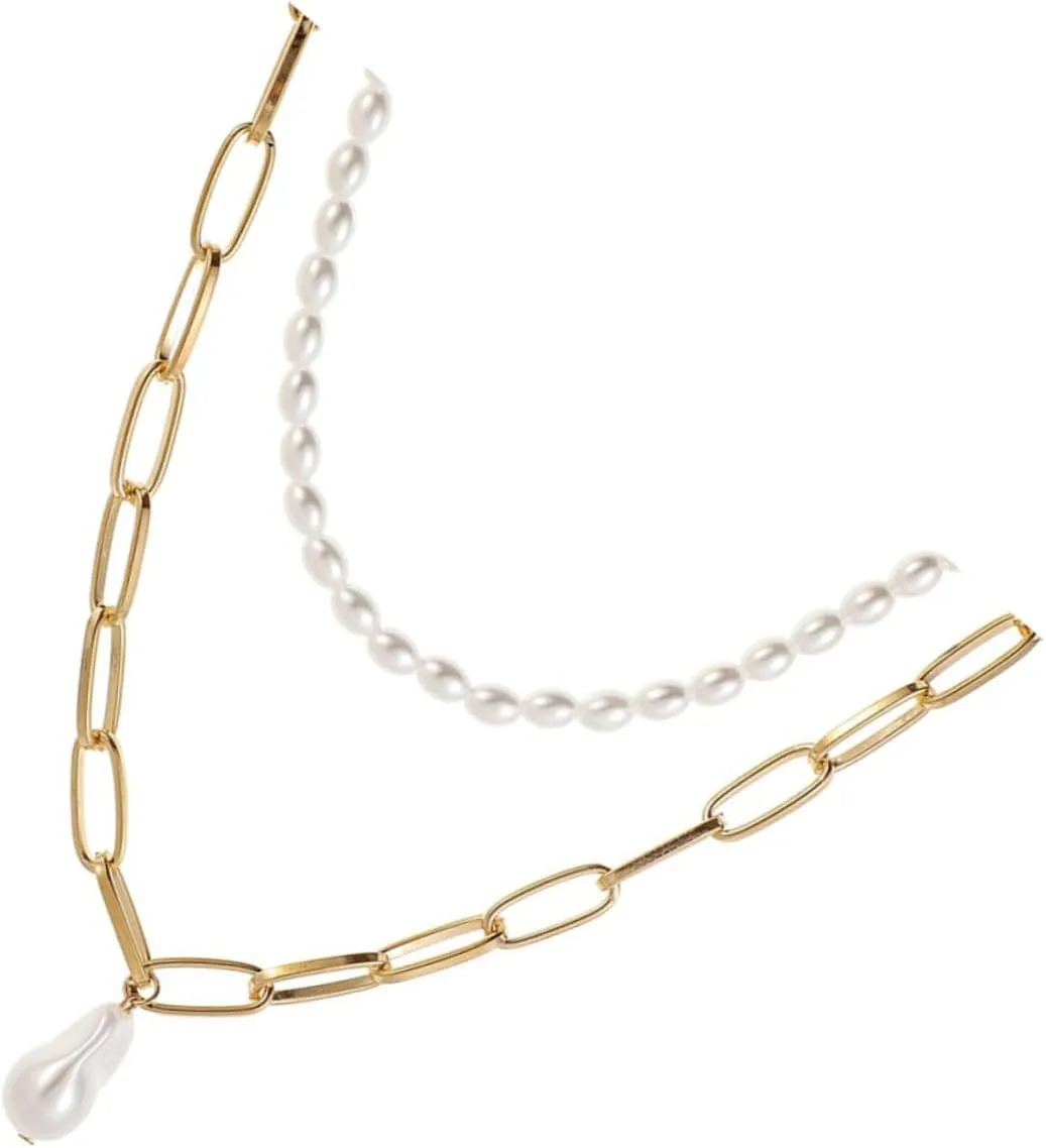 Baroque Pearl Pendant Necklace Set Retro Clavicle Chain Alloy Jewelry Accessory