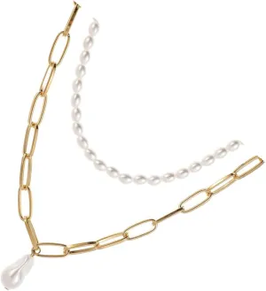 Baroque Pearl Pendant Necklace Set Retro Clavicle Chain Alloy Jewelry Accessory