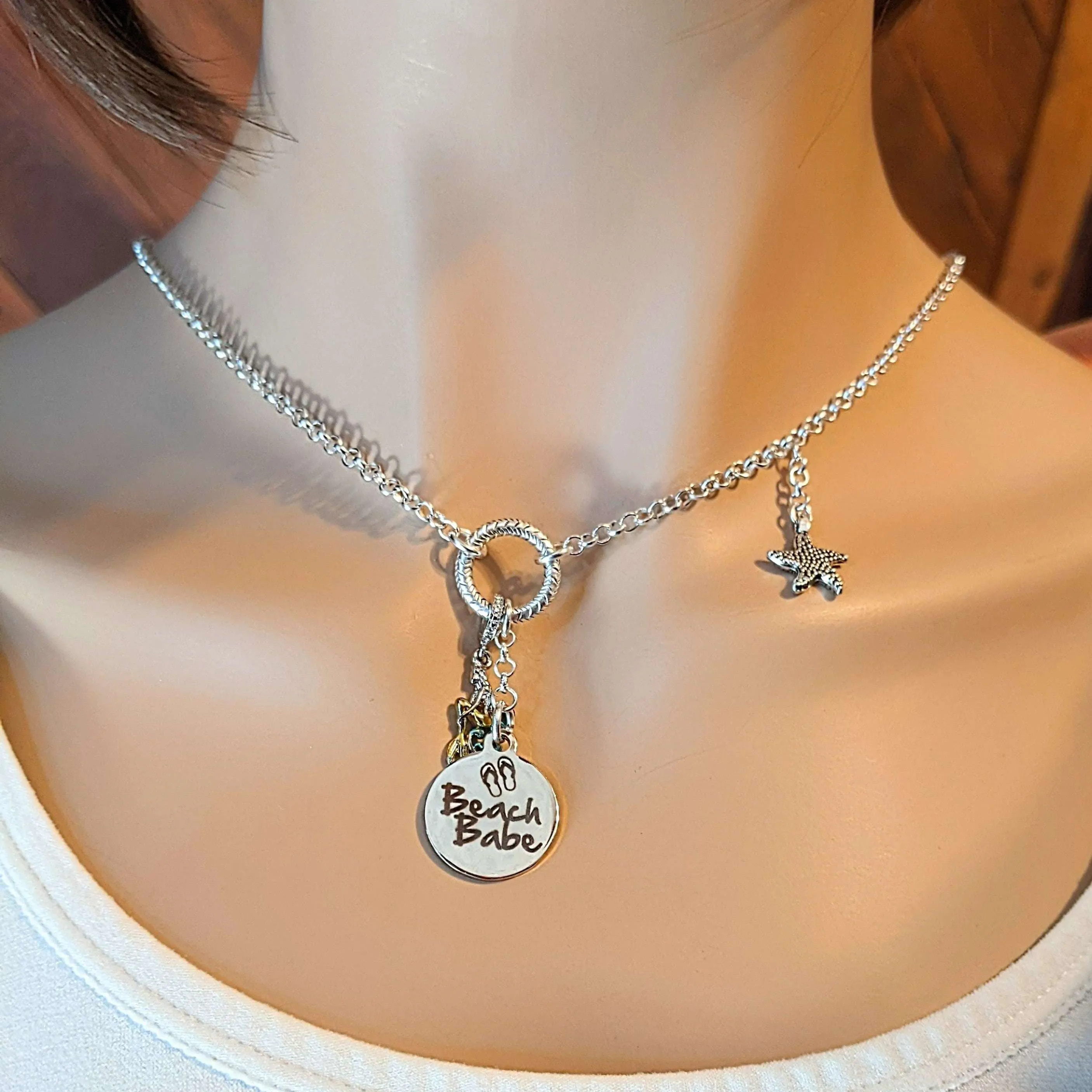 Beach Babe Mermaid Charm Keeper Necklace - 18-24 inch