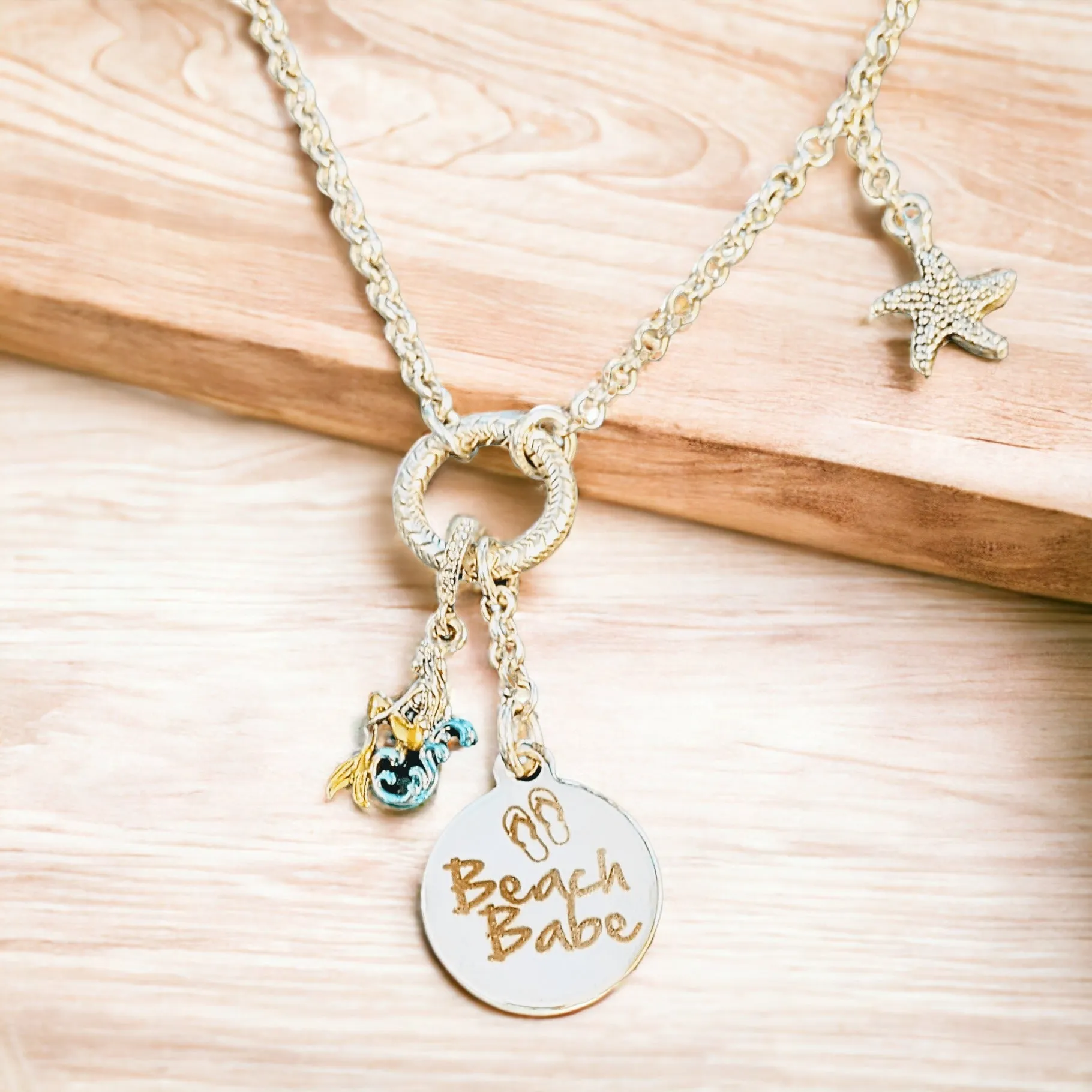 Beach Babe Mermaid Charm Keeper Necklace - 18-24 inch