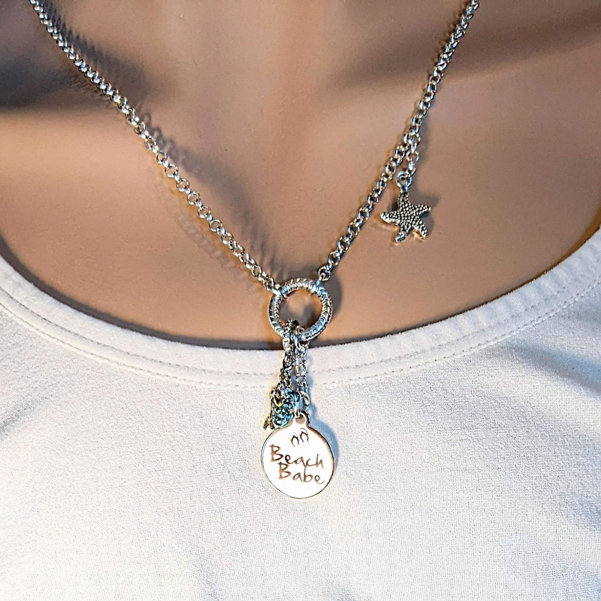 Beach Babe Mermaid Charm Keeper Necklace - 18-24 inch