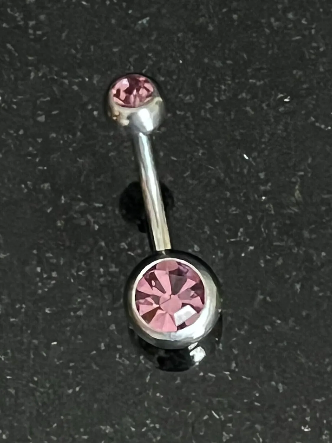 Beautiful Surgical Steel Double CZ Gem Ball Belly Ring - Pierced Navel - Body Jewelry