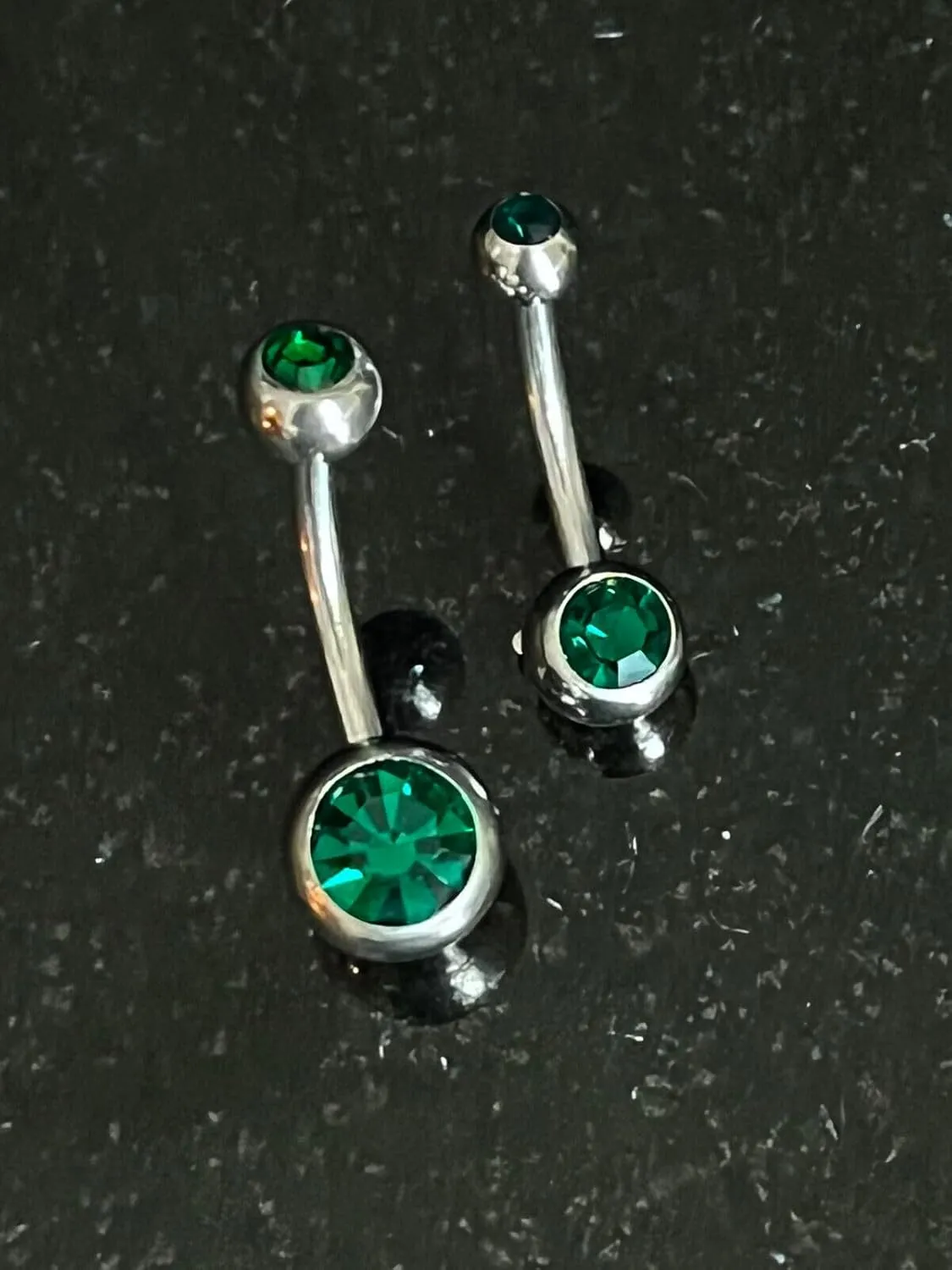 Beautiful Surgical Steel Double CZ Gem Ball Belly Ring - Pierced Navel - Body Jewelry