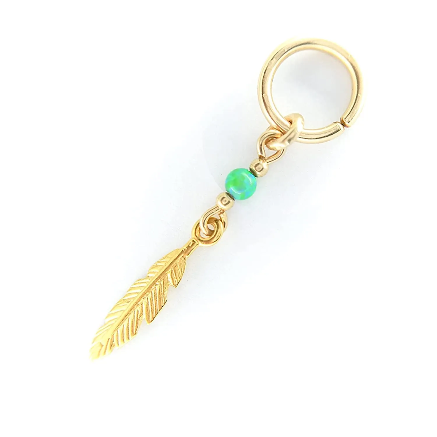 Belly Button Piercing Opal Feather Navel Ring Belly Button Hoop 16G Gold Belly Button Ring Belly Button Jewelry (Pink Opal, Gold 10mm)