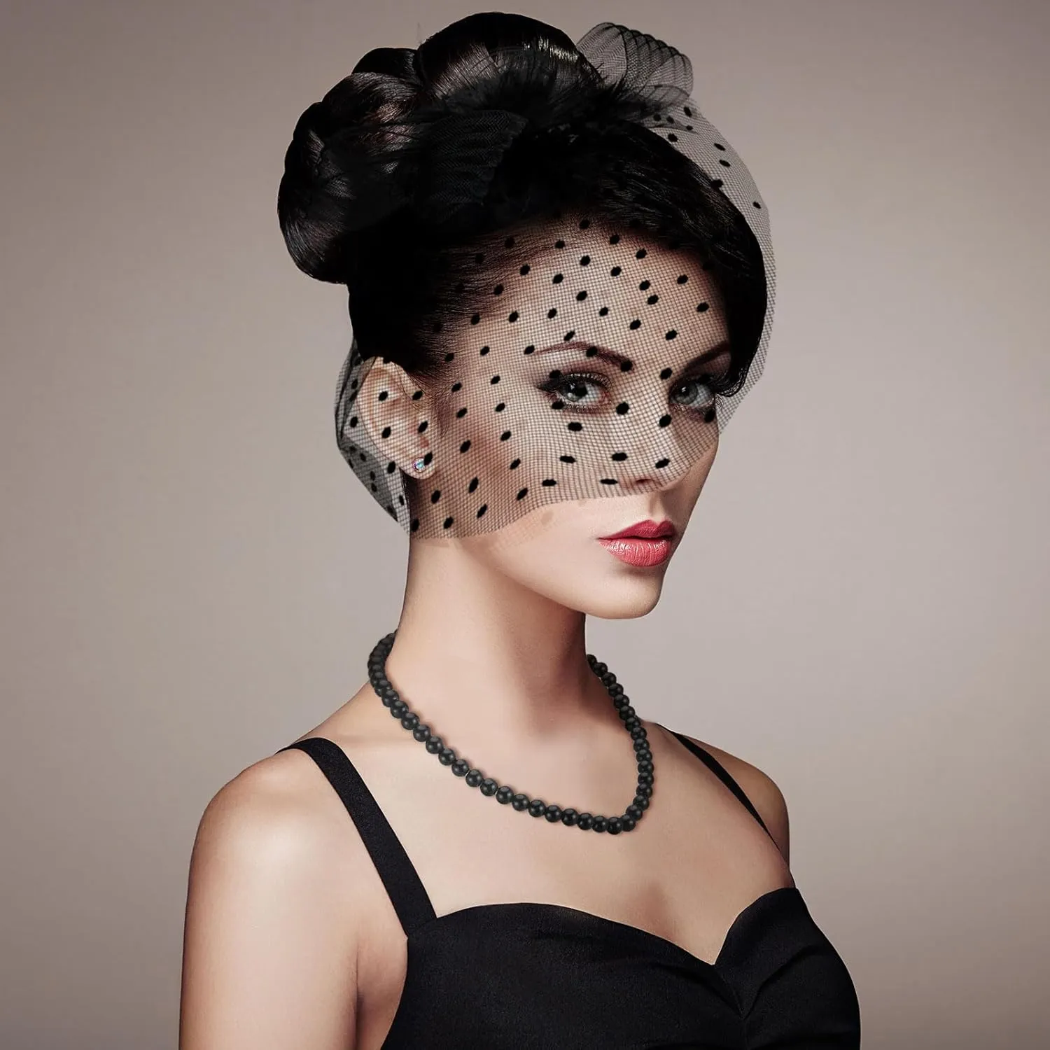 Bencailor 3 Pcs Fascinator Tea Party Hat for Women Derby Hat with Veil with Lace Gloves Necklace for Wedding Cocktail Funeral