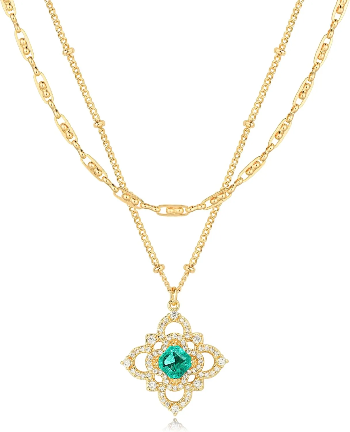 BENEIGE Layered Necklaces for Women 14K Gold Plated Emerald Necklace for Women Dainty Gold Necklace Stack Hypoallergenic Jewelry for Women
