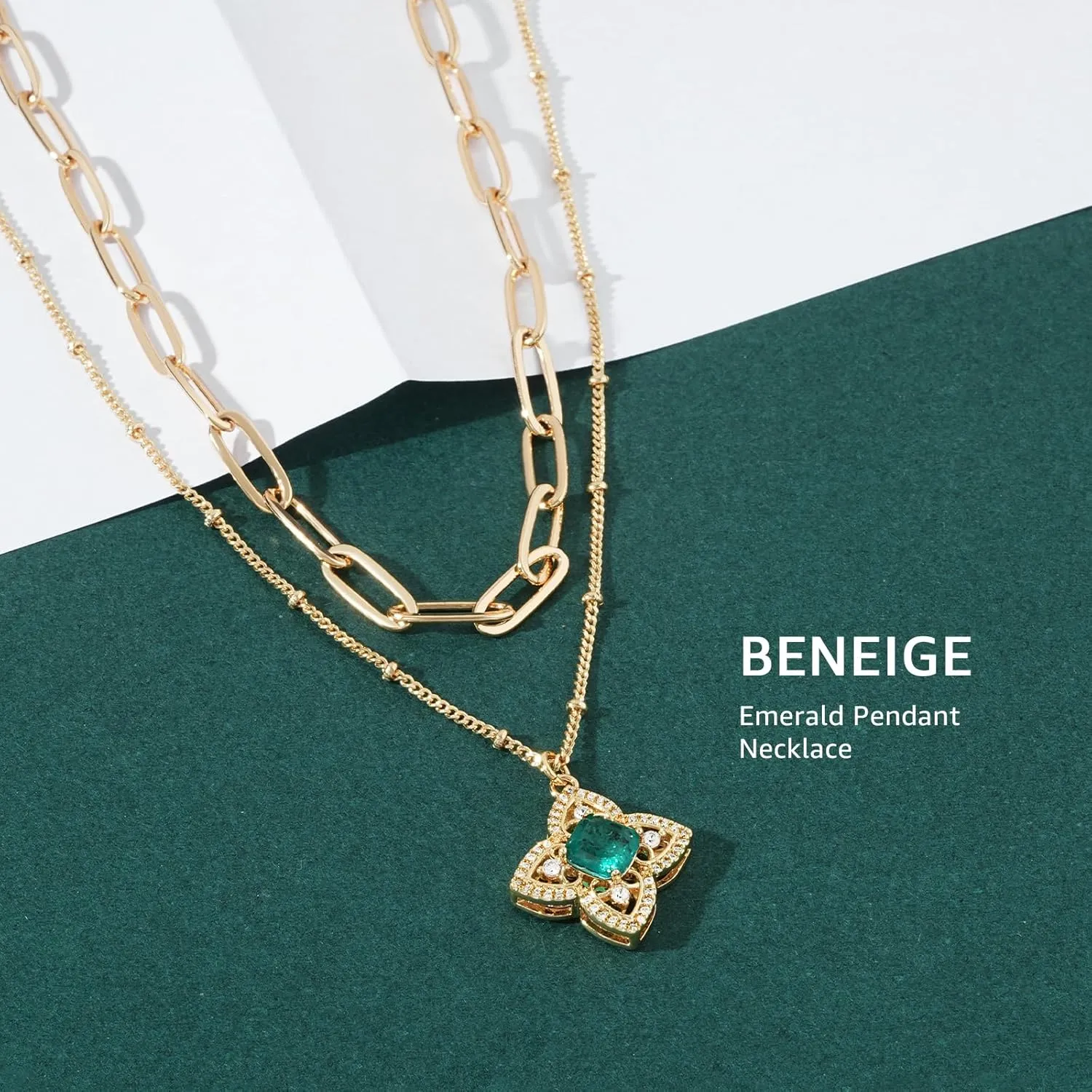 BENEIGE Layered Necklaces for Women 14K Gold Plated Emerald Necklace for Women Dainty Gold Necklace Stack Hypoallergenic Jewelry for Women
