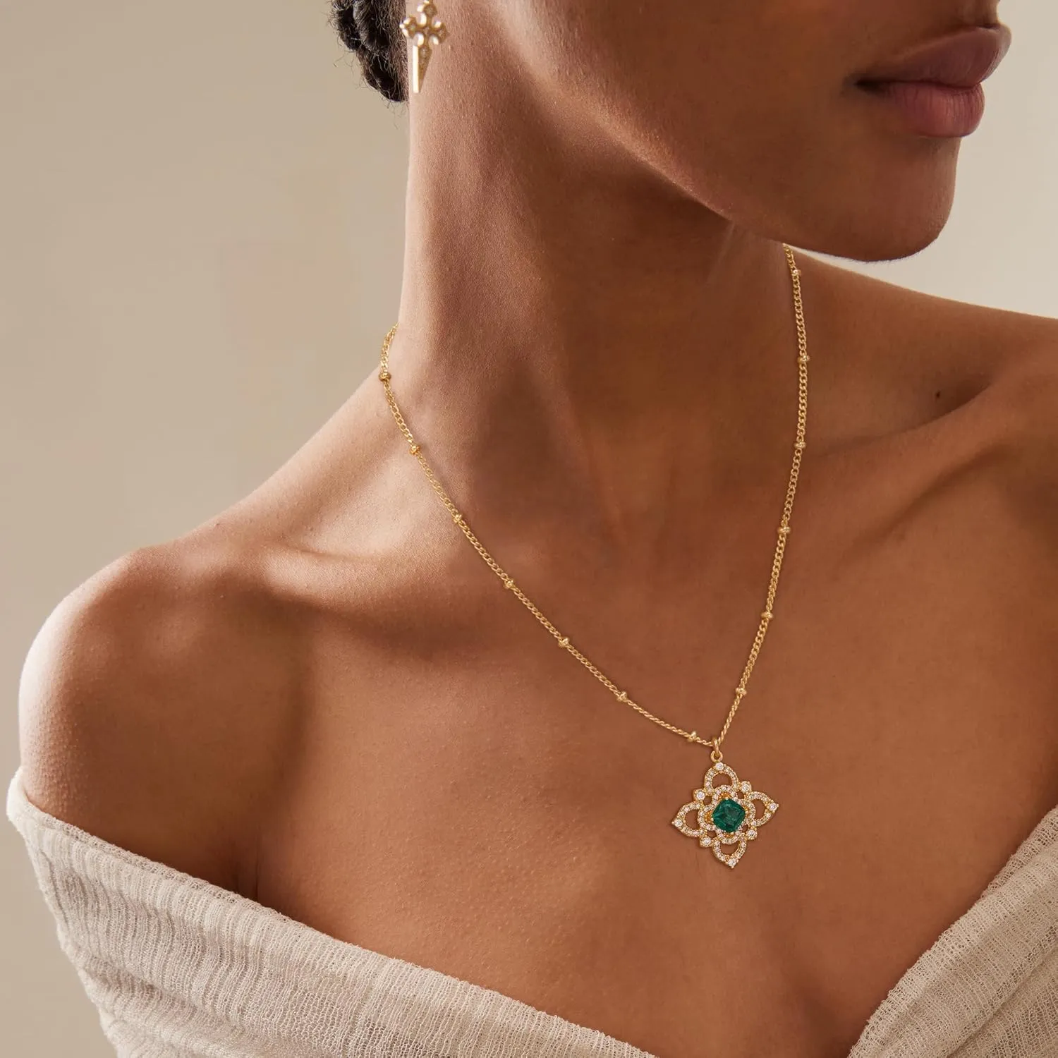 BENEIGE Layered Necklaces for Women 14K Gold Plated Emerald Necklace for Women Dainty Gold Necklace Stack Hypoallergenic Jewelry for Women