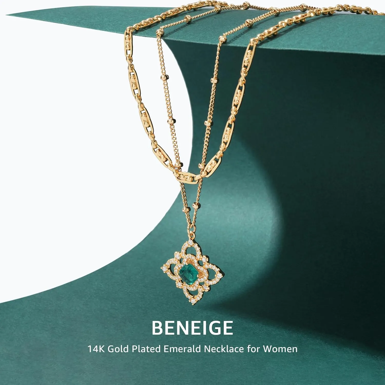 BENEIGE Layered Necklaces for Women 14K Gold Plated Emerald Necklace for Women Dainty Gold Necklace Stack Hypoallergenic Jewelry for Women