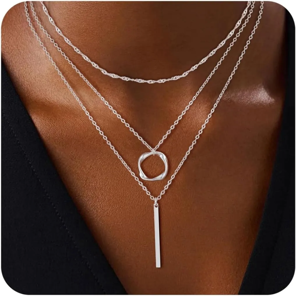 BERISO Layered Gold Necklace for Women Dainty Choker Necklace 14K Gold Plated Pendant Necklaces Set