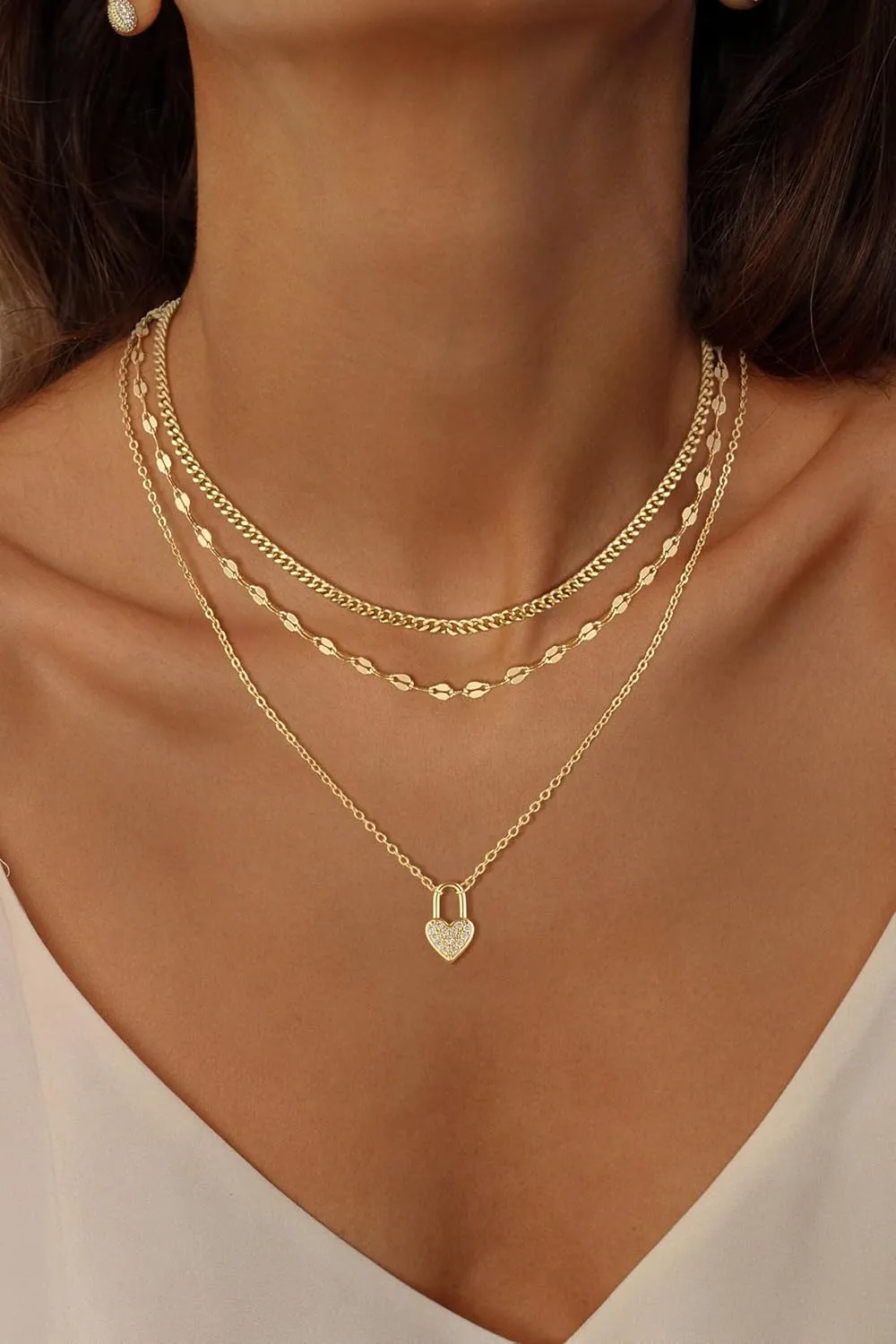 BERISO Layered Gold Necklace for Women Dainty Choker Necklace 14K Gold Plated Pendant Necklaces Set