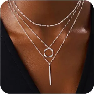 BERISO Layered Gold Necklace for Women Dainty Choker Necklace 14K Gold Plated Pendant Necklaces Set