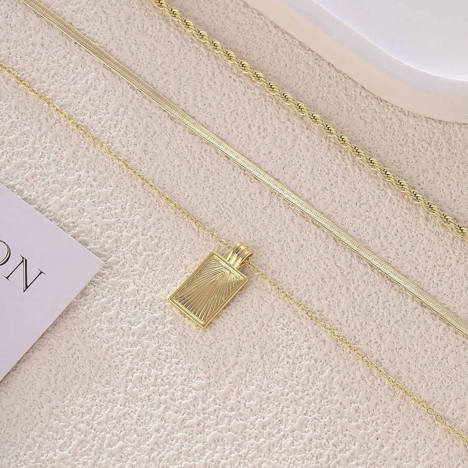 BERISO Layered Gold Necklace for Women Dainty Choker Necklace 14K Gold Plated Pendant Necklaces Set
