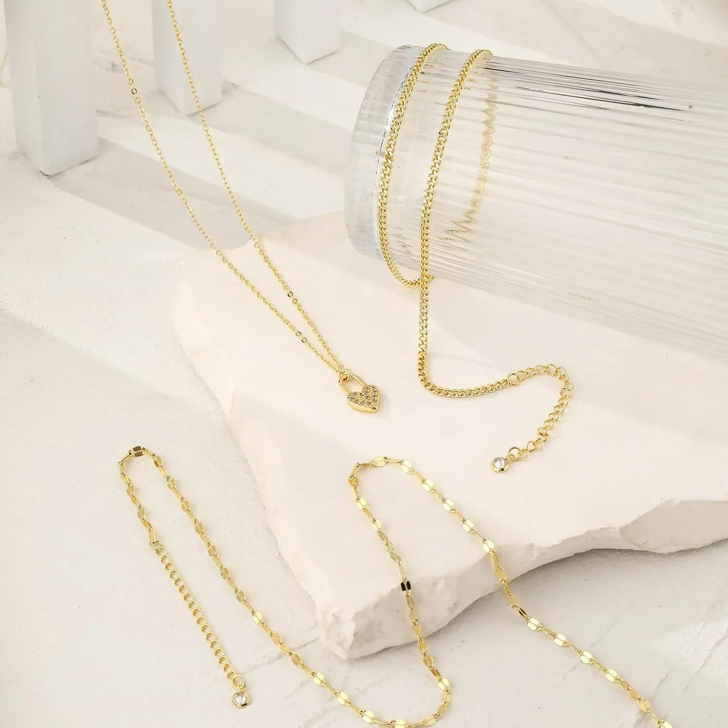 BERISO Layered Gold Necklace for Women Dainty Choker Necklace 14K Gold Plated Pendant Necklaces Set