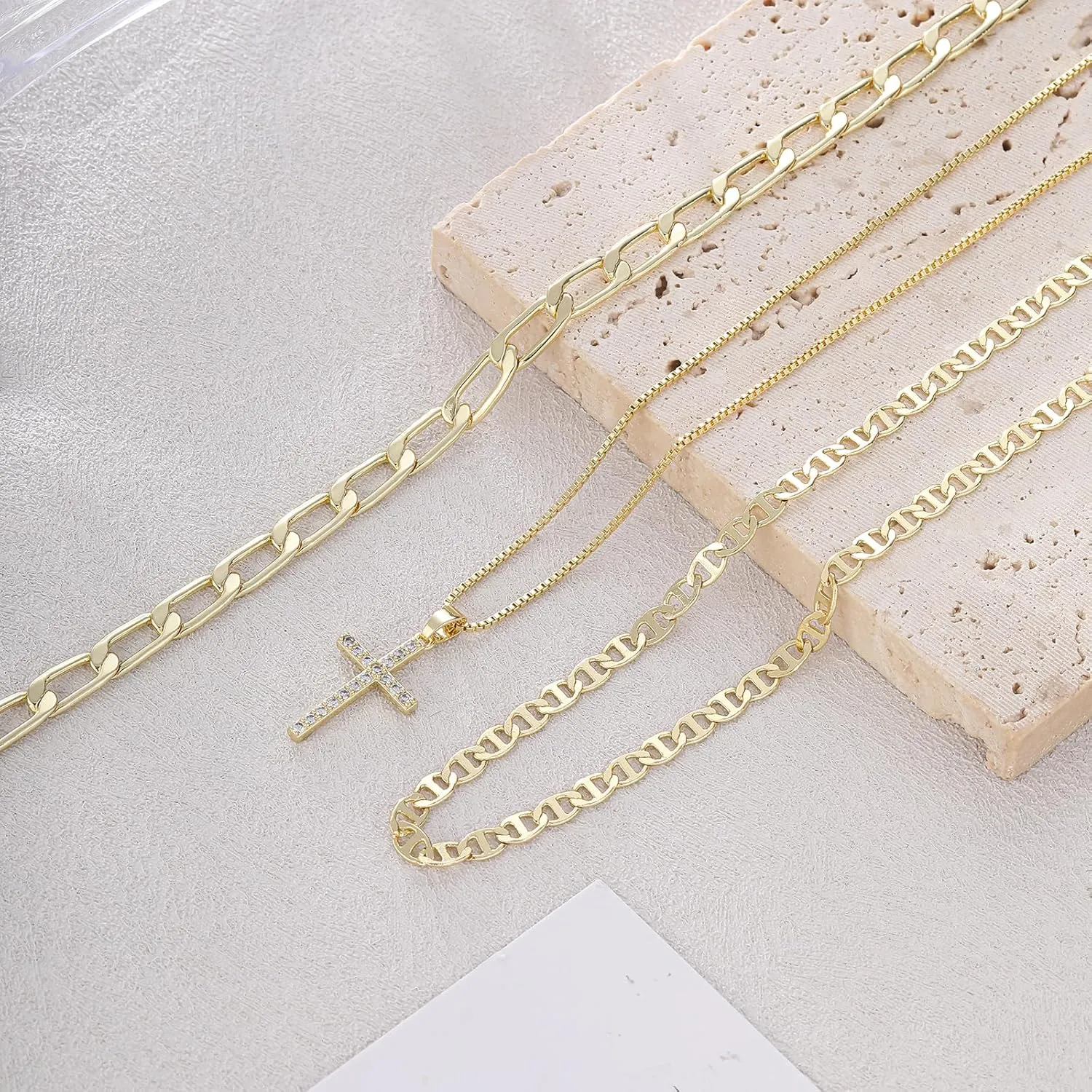 BERISO Layered Gold Necklace for Women Dainty Choker Necklace 14K Gold Plated Pendant Necklaces Set