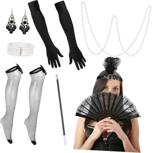 BESPORTBLE Flapper Accessories Set Prom Suit Pearl Necklace Earrings Headband Gloves Bracelet 1920s Party Accessory