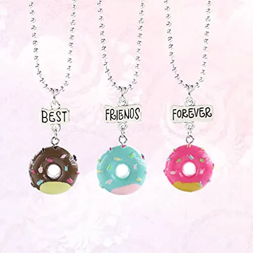 Best Friend Necklaces Cute Mini Imitation Food Donut Cream Cookie Pendant Necklace for Girls Friendship Sister , Set of 3