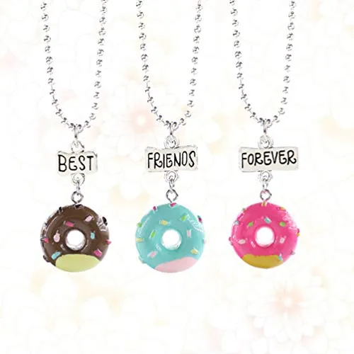 Best Friend Necklaces Cute Mini Imitation Food Donut Cream Cookie Pendant Necklace for Girls Friendship Sister , Set of 3