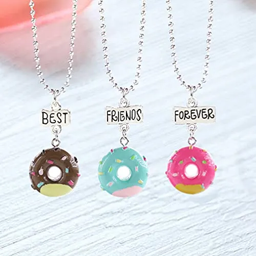 Best Friend Necklaces Cute Mini Imitation Food Donut Cream Cookie Pendant Necklace for Girls Friendship Sister , Set of 3