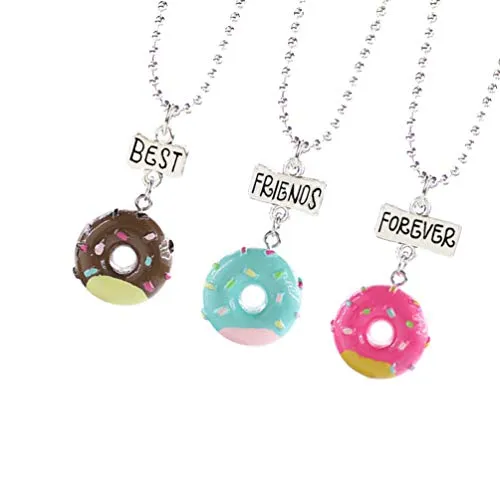 Best Friend Necklaces Cute Mini Imitation Food Donut Cream Cookie Pendant Necklace for Girls Friendship Sister , Set of 3