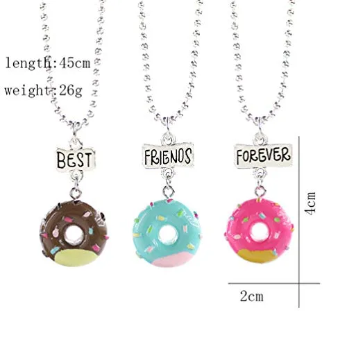Best Friend Necklaces Cute Mini Imitation Food Donut Cream Cookie Pendant Necklace for Girls Friendship Sister , Set of 3