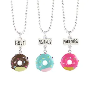 Best Friend Necklaces Cute Mini Imitation Food Donut Cream Cookie Pendant Necklace for Girls Friendship Sister , Set of 3