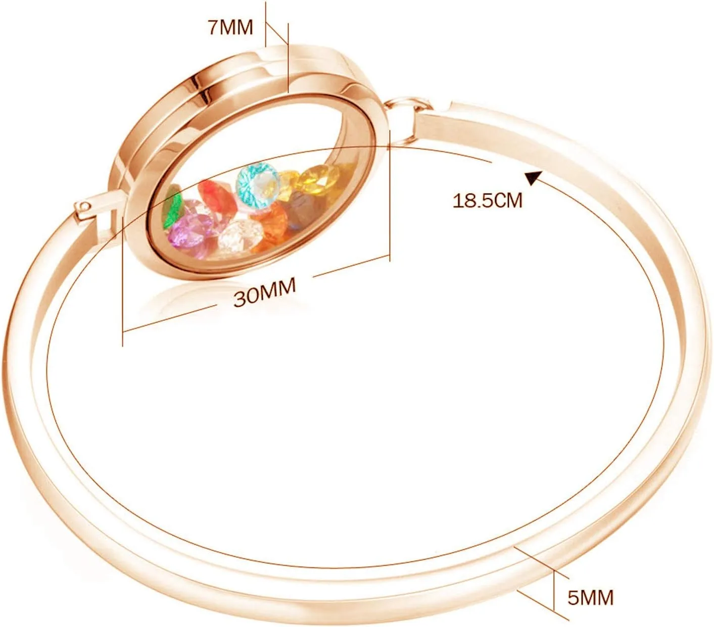 BG247 Stainless Steel 30mm Glass Floating Memory Living Locket Bangle Bracelet