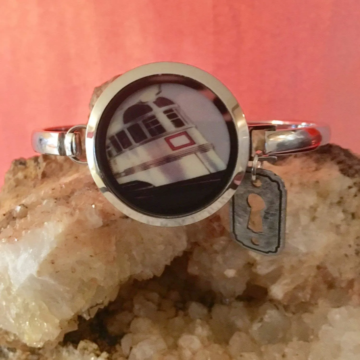 BG247 Stainless Steel 30mm Glass Floating Memory Living Locket Bangle Bracelet