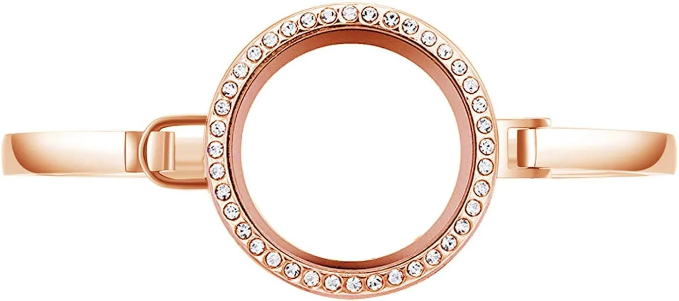 BG247 Stainless Steel 30mm Glass Floating Memory Living Locket Bangle Bracelet