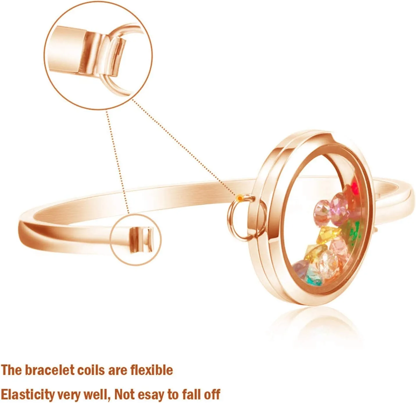 BG247 Stainless Steel 30mm Glass Floating Memory Living Locket Bangle Bracelet