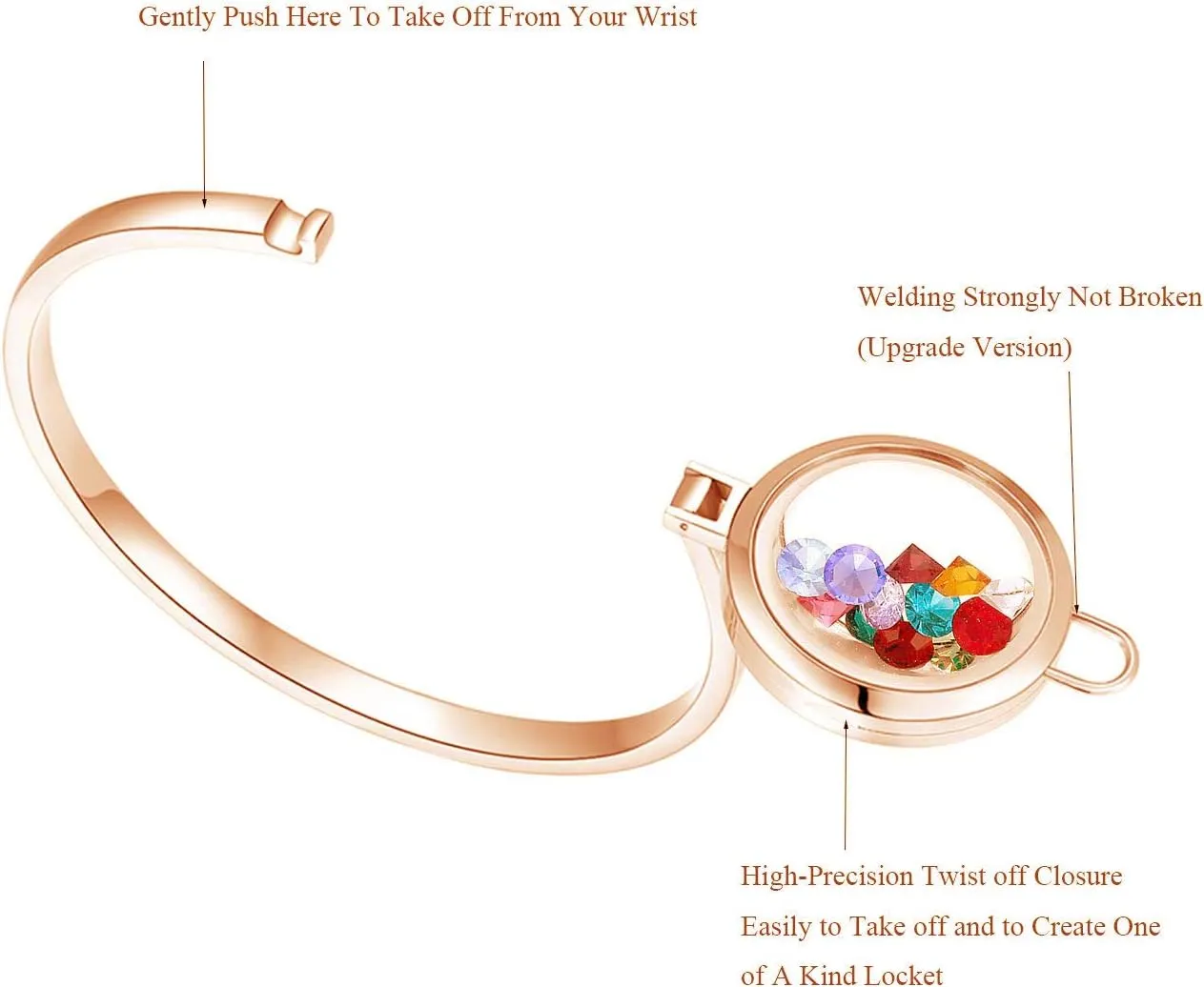 BG247 Stainless Steel 30mm Glass Floating Memory Living Locket Bangle Bracelet