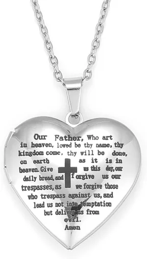 Bible Verse Prayer Locket with English Lord's, That Holds Pictures, Christian Stainless Steel Lockets Gifts for Men Women Girls and Boys