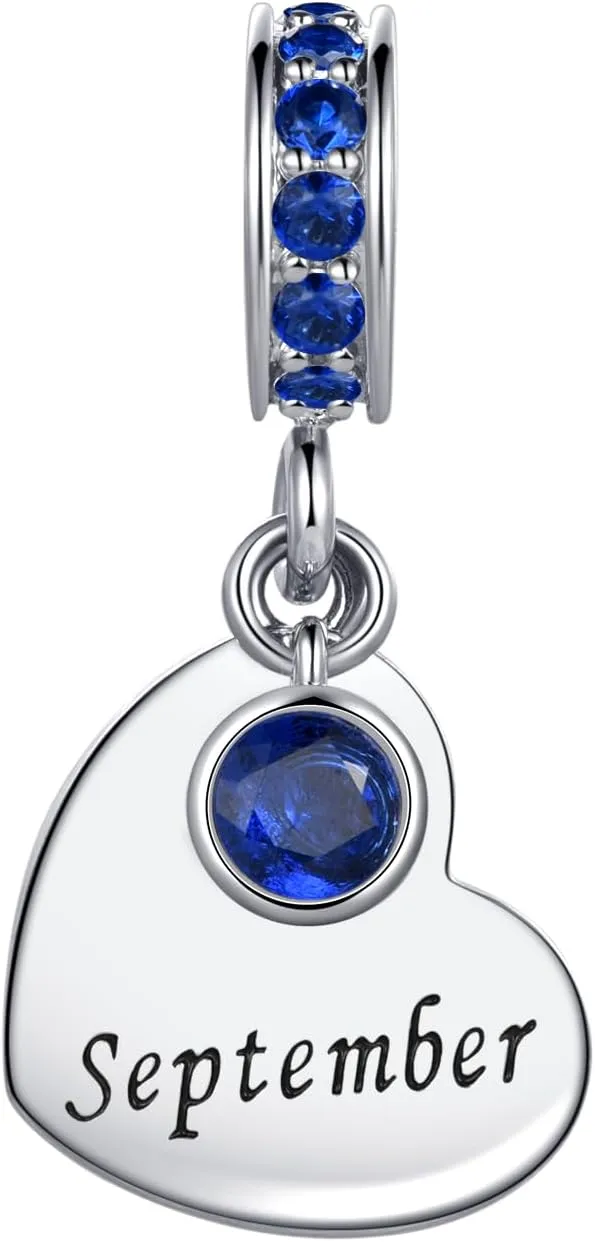 Birthday Month Jan to Dec Heart Birthstone Dangle Charm Compatible with Pandora Charms Bracelets