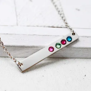 Birthstone Bar Necklace, Custom Horizontal Bar Necklace, Mother Nana Grandma Present, Skinny Silver