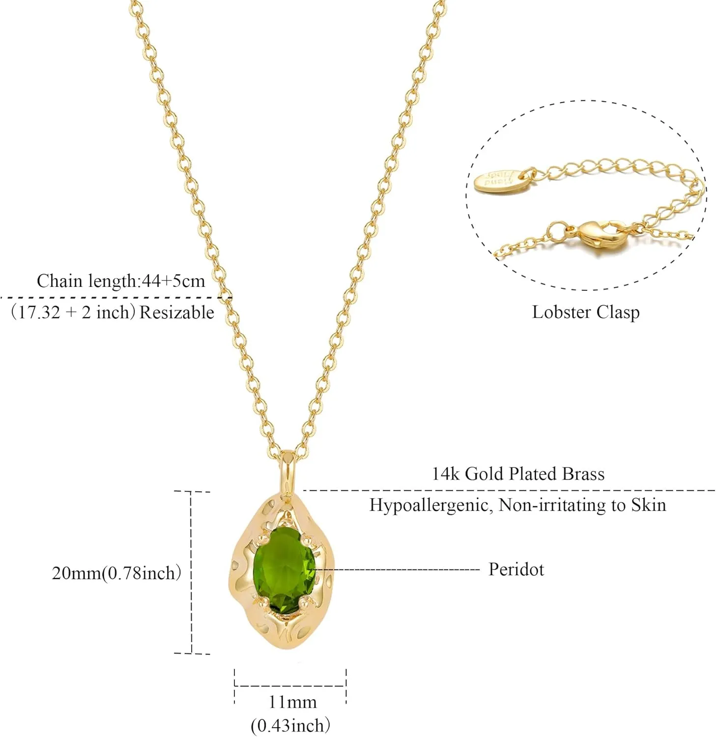 Birthstone Necklace for Women, Dainty 14K Gold Plated Oval Zircon Pendant Necklaces Simple Gold Necklaces for Women Birthday Gifts for Mom Wife