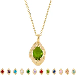 Birthstone Necklace for Women, Dainty 14K Gold Plated Oval Zircon Pendant Necklaces Simple Gold Necklaces for Women Birthday Gifts for Mom Wife