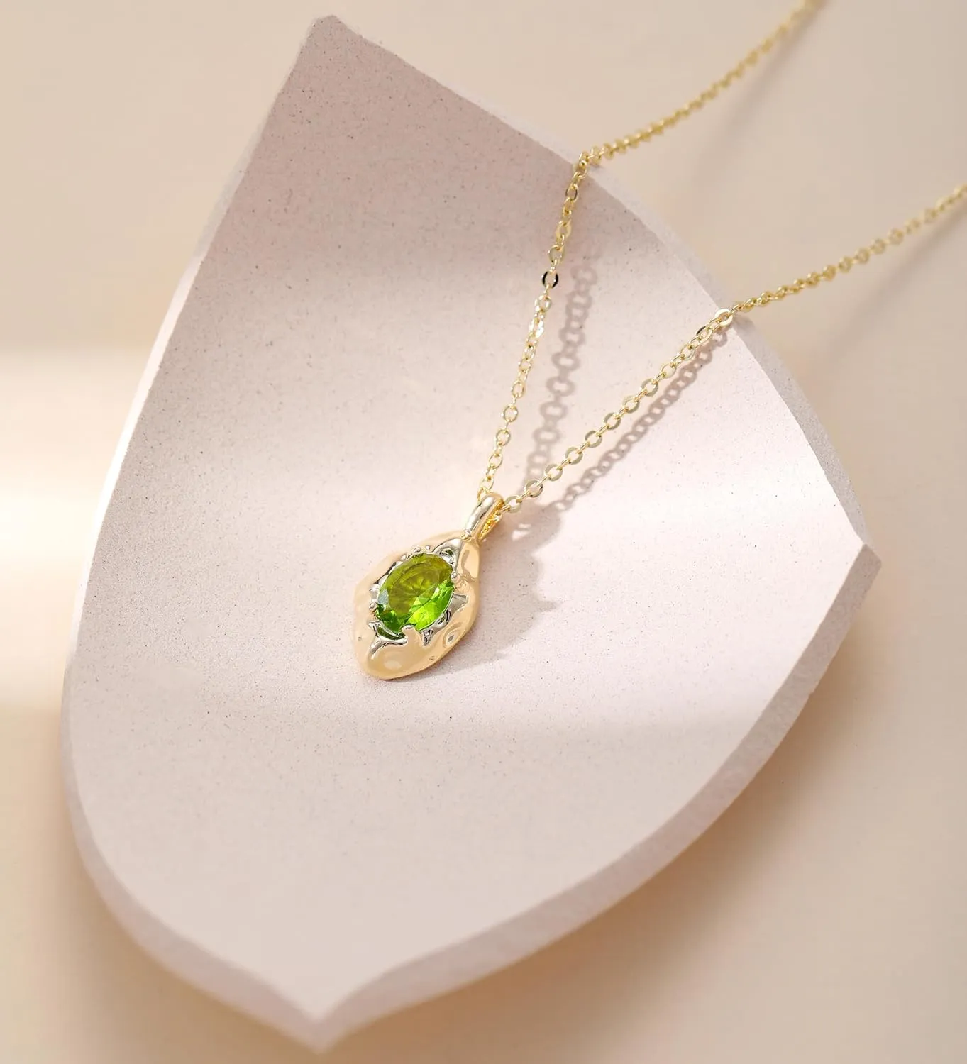 Birthstone Necklace for Women, Dainty 14K Gold Plated Oval Zircon Pendant Necklaces Simple Gold Necklaces for Women Birthday Gifts for Mom Wife