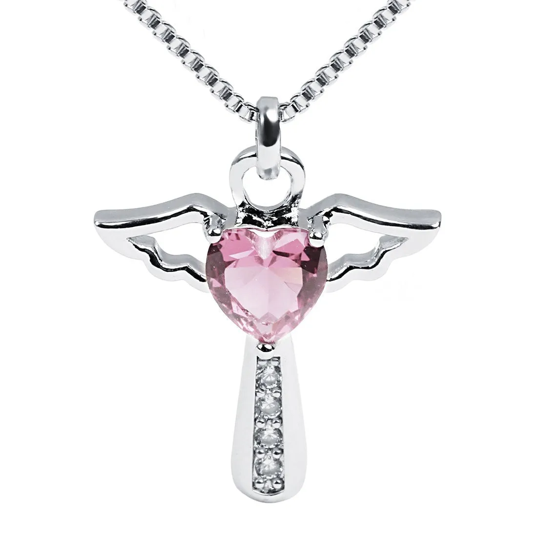 Birthstone Necklaces Cross Necklace Mom Necklace for Women Girls Cubic Zirconia Angel Wing Birthstone Heart Charm Pendant Necklace Gifts for Mom October- Turmaline